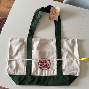 Trader Joe's Cream and Green Tote Bag